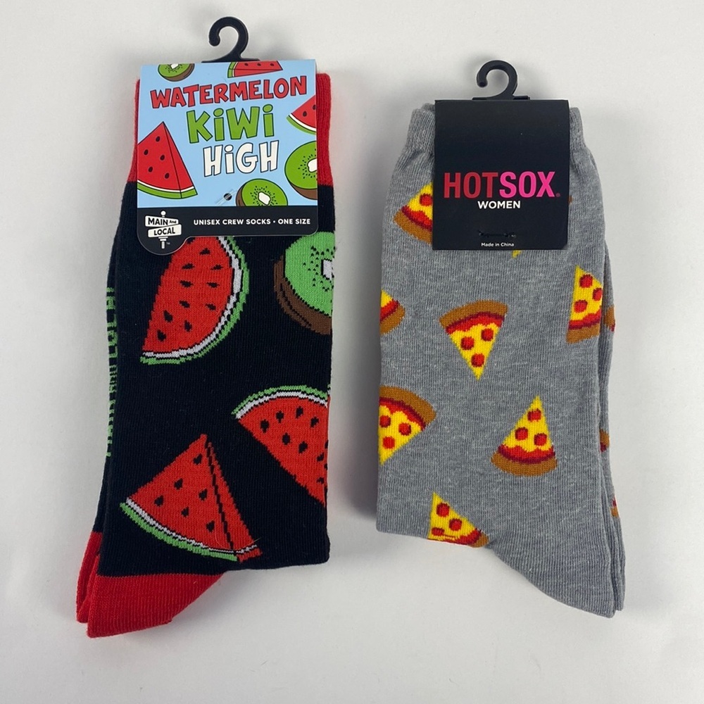 ✨ADD $11 Pizza watermelon kiwi black grey sock bundle lot 2 pairs of socks